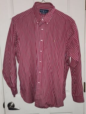 Ralph Lauren Men’s Red and White Striped Button-Down Shirt